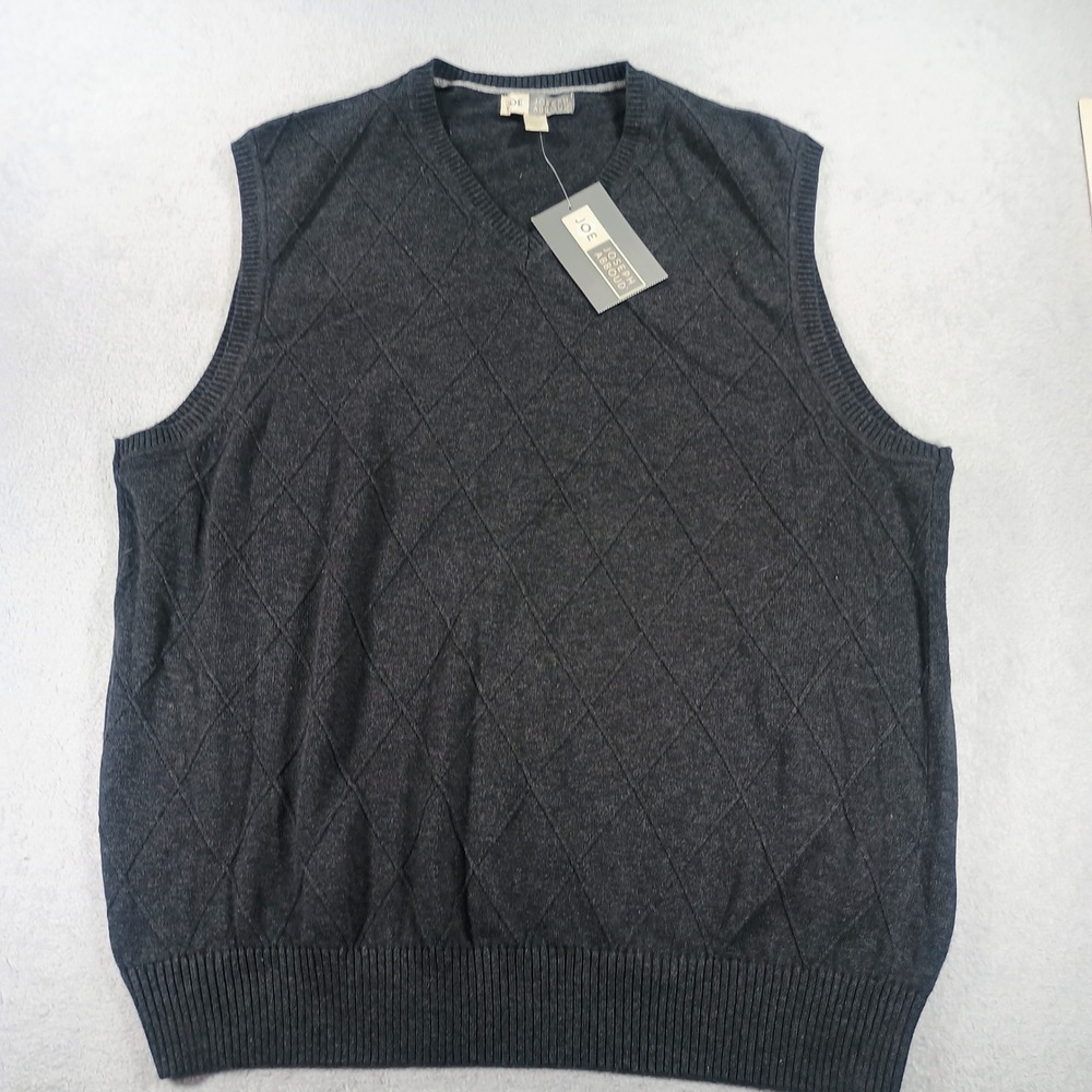 Joseph Abboud Mens Sweater Vest Charcoal Gray Large Argyle Cotton V-Neck NWT